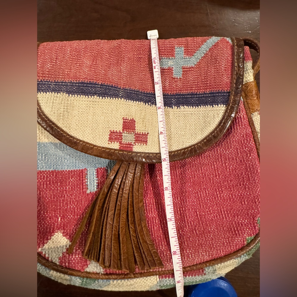 Artisan Southwestern Bohemian Saddle Blanket Leather Strap Crossbody Bag - Picture 15 of 15